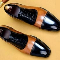 Handmade Men's Tan & Black Two Tone Leather Shoes, Fashion Formal Leather Shoes
