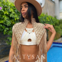 Boho Cape, Festival Outfit, Burningman Outfit, Macrame Vest. - Thumbnail 5