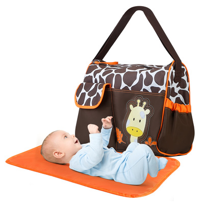 Baby Nappy Diaper Bags Mummy Diaper Duffel Shoulder Bags w/ Wipeable Diaper Changing Pad Transparent Bag Travel Tote Handbags For Overnights-Orange