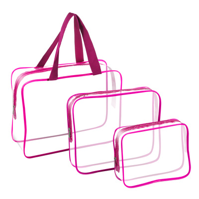 3Pcs Clear Travel Bags Waterproof Cosmetic Makeup Lotion Toiletry Wash Handbags Transparent Holder Pouch Kits For Swimming Travel Hotel-Pink