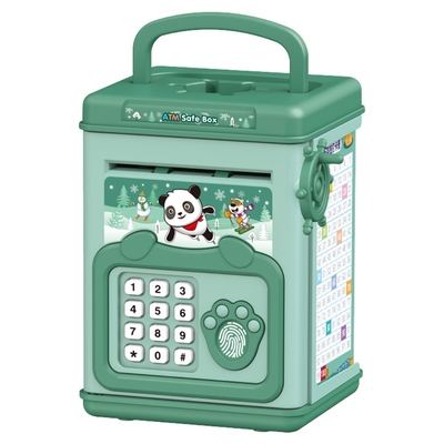 Piggy bank toy cash coin money bank money saving box with password fingerprint voice prompt folding handle for 3  years old boys girls-green