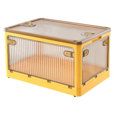 70qt/66l foldable storage bins with lid 4 doors collapsible stackable closet organizer containers with lock 4pcs wheels-yellow-large