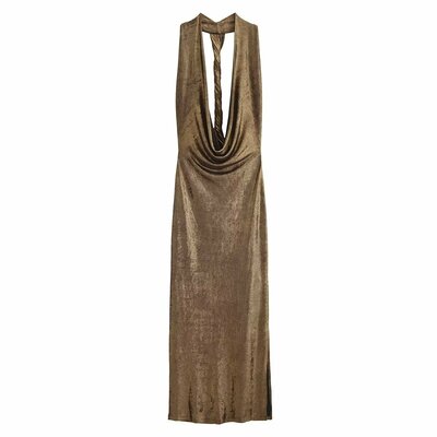 Street fashion metallic backless dress - Thumbnail 4