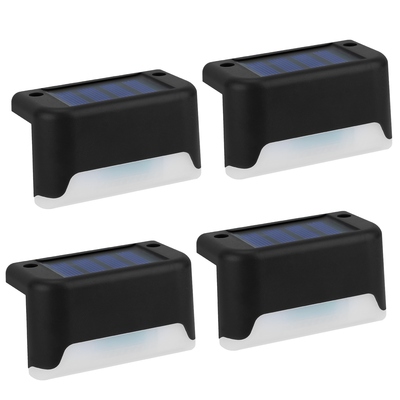 4pcs solar powered led step lights outdoor ip55 waterproof dusk to dawn sensor fence lamps for stairs yard railing-black