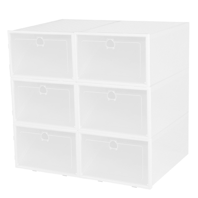 6Pcs Collapsible Shoe Box Stackable Shoe Storage Bin Transparent Dustproof PP Shoe Organizer Container-White