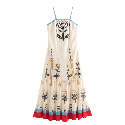 Temperament holiday style printed long suspender skirt - Thumbnail 5