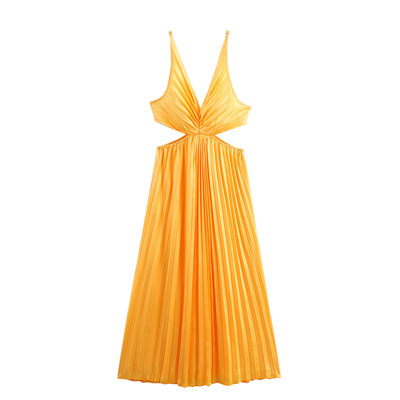 Temperamental light mature pleated waist-baring long suspender skirt - Thumbnail 5