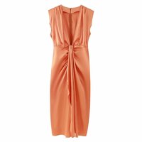Temperamental and mature pleated satin sleeveless dress - Thumbnail 2