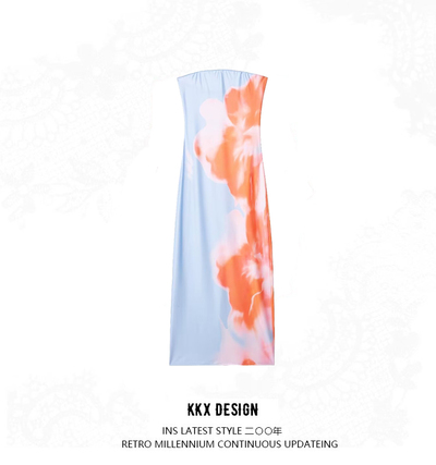 Floral print fitted slit dress