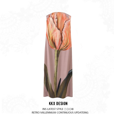 Temperament positioning print tube top slit dress - Thumbnail 4