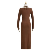 Halter neck fitted long sleeve dress - Thumbnail 1