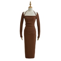 Halter neck fitted long sleeve dress - Thumbnail 2