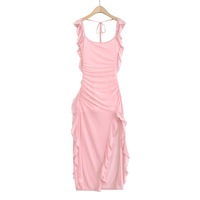 Sexy flying sleeves ruffle stitching temperament mesh dress - Thumbnail 1