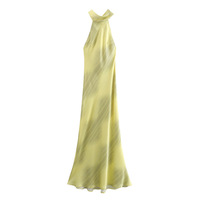 SATIN STRIPED OPEN BACK LONG DRESS - Thumbnail 2