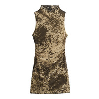 Small stand collar sleeveless quilted print dress - Thumbnail 2