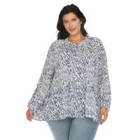 White Mark Women's Printed Peasant Chiffon Blouse - Thumbnail 5