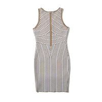 Retro Deep V Neck Polka Dot Jacquard Sleeveless Vest Dress - Thumbnail 1