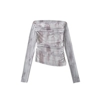 Retro Off-shoulder Pleated Long Sleeve T-shirt - Thumbnail 2