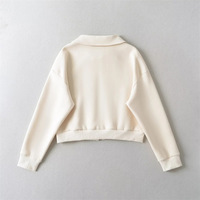 Short Zipper Sweater Jacket Women's Lapel Letter Embroidery Loose Casual Cardigan - Thumbnail 1