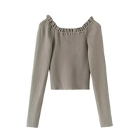 Retro V-neck ruffled long-sleeved sweater - Thumbnail 1