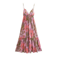 Fashionable Temperament Printed Backless Lace-up Suspender Dress - Thumbnail 2