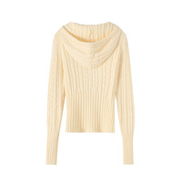 Retro hot girl zipper hooded long sleeve twist waist slim fit sweater - Thumbnail 1