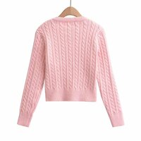 Crew Neck Single Breasted Cable Knit Sweater - Thumbnail 2