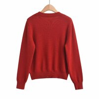 Retro style pearl bow embroidery round neck long sleeve sweater - Thumbnail 1
