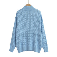 Retro style comfortable casual twist half turtleneck zipper long sleeve knitted sweater - Thumbnail 1