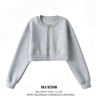 Round neck space layer loose short long sleeve jacket