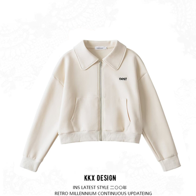 Zippered sweatshirt jacket lapel casual niche top