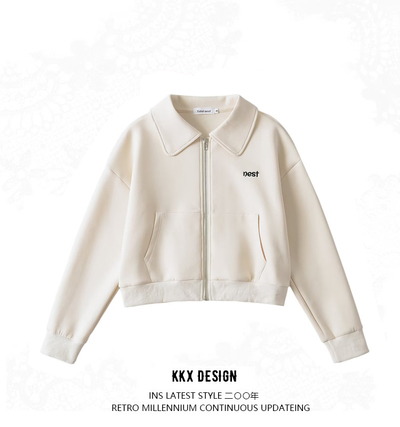 Zippered sweatshirt jacket lapel casual niche top