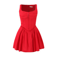 Square Neck Sexy Slim Sleeveless Tutu Sweet Pleated Mini Dress - Thumbnail 2