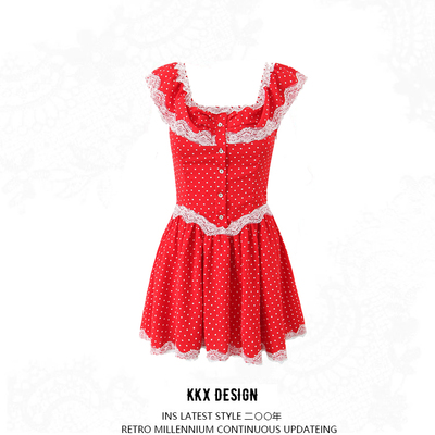 Lace stitching one-shoulder mini dress slim sexy short skirt - Thumbnail 5