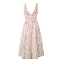 V-neck herringbone suspender midi dress - Thumbnail 1