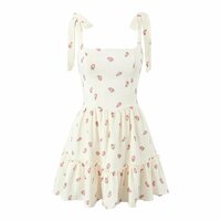 Strawberry Print Suspender Dress Square Neck Sexy Backless Slim Mini Skirt - Thumbnail 2