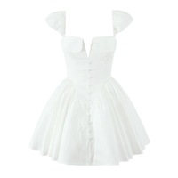 V-neck white waist short-sleeved slim short puffy dress - Thumbnail 4