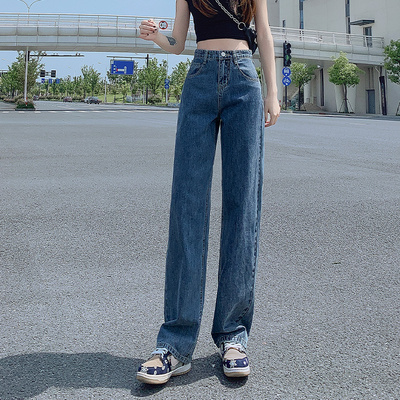  high waist design loose women jeans retro style trousers