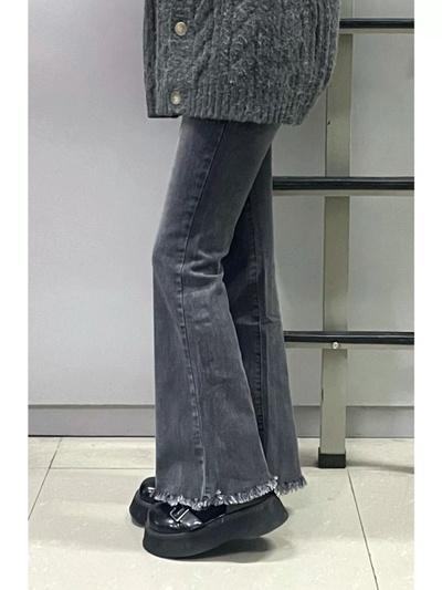 Elastic High Waist Slim Trouser Flared Jeans Women Cotton Vintage Blue Denim Pants