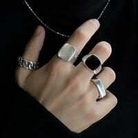 Men Ring Charm Set Punk Geometric Silver Color Chain Wrist Bracelet Rings Couple Fashion Jewelry Gift  - Thumbnail 2