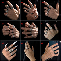  Men Ring Charm Set Punk Geometric Silver Color Chain Wrist Bracelet Rings Couple Fashion Jewelry Gift  - Thumbnail 3
