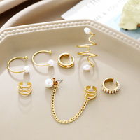 Female Creative Fashion Jewelry Earrings Pearl Tassel Chain Ears Clip Se For Girls Gift - Thumbnail 1