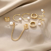 Female Creative Fashion Jewelry Earrings Pearl Tassel Chain Ears Clip Se For Girls Gift - Thumbnail 2