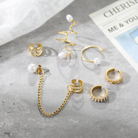 Female Creative Fashion Jewelry Earrings Pearl Tassel Chain Ears Clip Se For Girls Gift - Thumbnail 3