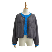 Fake two-piece single-breasted contrast color long-sleeved cardigan - Thumbnail 2