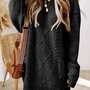 Coffee Twist Cable Knit Drop Shoulder Loose Fit Sweater Dress-3