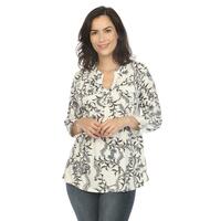 White Mark Women's Paisley Button Front Tunic Top - Thumbnail 2