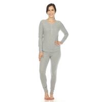 White Mark Women's 2 Piece Long Sleeve Waffle Thermal Pajama Set - Thumbnail 3