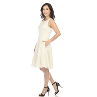 White Mark Women's Sleeveless Tweed Fit & Flare Dress - Thumbnail 4