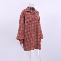 Vintage brick red tartan loose shirt - Thumbnail 1